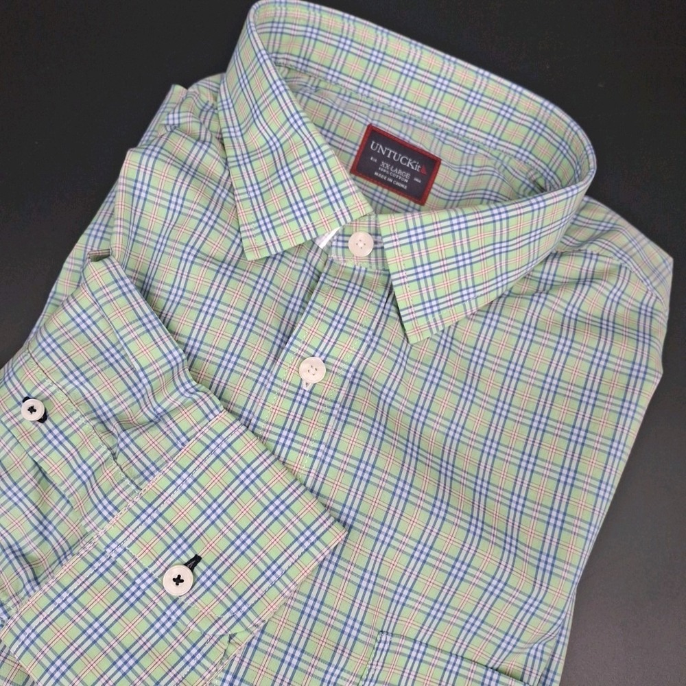 UNTUCKit Button Down Shirt Mens XXL Green Blue Plaid Long Sleeve Cotton